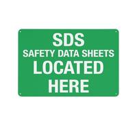 Sds Safety Data Sheets Located Here Sign 12 X 8 Inches Reflective Aluminum Metal Warning Signage With Symbol For Indoor Outdoor Use