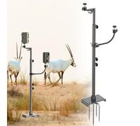 SDSNTE Trail Camera Stand Dual Mount, 17-47" Adjustable Height Hunting Accessories Holder, 360° Rotate 1/4" Thread Mount for Game Cam & Solar Panel, Robust Iron Tripod for Outdoor Hunting, No Tree