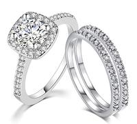 SDT Jewelry Three-in-One Bridal Wedding Engagement Anniversary Statement Eternity Ring Set transparent