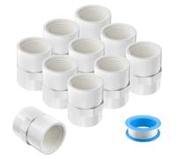 SDTC Tech 10Pcs 3/4 NPT Female Thread White PVC Pipe Fitting Adapter Connector, 2-Way Schedule 40 Socket x NPT Female Thread Coupling