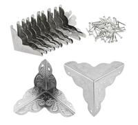 SDTC Tech 12 Pack Furniture Corner Protector 1" x 1" Antique Silver Triangle Edge Decorative Metal Corner Guard for Storage Box Jewelry Case Cabinet Coffee Table Wooden Chest etc.