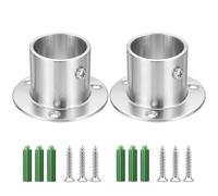 SDTC Tech 2 Pack Stainless Steel Pole Sockets Flange Rod Holder | 1-1/4 Inch Wall Mount Pipe Bracket with Screws | Silver Cylinder Type End Supports for Closet Wardrobe Shower Curtain Rod