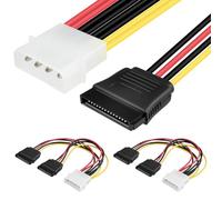 SDTC Tech 4 Pin Male IDE Molex to 15 Pin Female Dual SATA Power Splitter Adapter Cable 18AWG Copper Serial ATA Hard Drive Extension Cable (20cm) - 2 Pack
