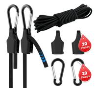 SDTC Tech 5/16" Bungee Shock Cord Kit, 33 Feet Super Elastic Bungee Strap with 20 Pcs Carabiner Hooks and 20 Pcs Adjustable Rope Clips for Camping, Cars, Kayak, Boat, Bikes, Cargo, Truck, DIY