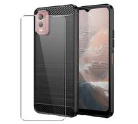 SDTEK Case Compatible with Nokia C32, Full Body Front and Back 360 Protection Carbon Fibre Phone Cover with Tempered Glass Screen Protector