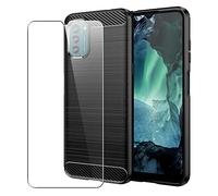SDTEK Case Compatible with Nokia G21 / G11, Full Body Front and Back 360 Protection Carbon Fibre Phone Cover with Tempered Glass Screen Protector