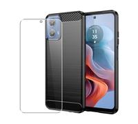 SDTEK Case for Motorola Moto G34 Full Body Front and Back 360 Protection Carbon Fibre Phone Cover with Tempered Glass Screen Protector