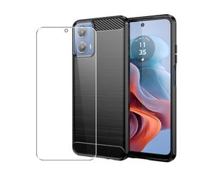 SDTEK Case for Motorola Moto G34 Full Body Front and Back 360 Protection Carbon Fibre Phone Cover with Tempered Glass Screen Protector