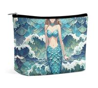 SDTKLHW Makeup Bag Makeup Organizer Foldable Cosmetic Bag Blue Waves Squama Mermaid Scale Printed Travel Makeup Bag for Women