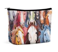 SDTKLHW Makeup Bag Makeup Organizer Foldable Cosmetic Bag Colourful Cartoon Horses Printed Travel Makeup Bag for Women
