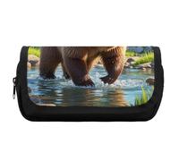 SDTKLHW Pencil Bag Portable Pencil Bag Pouch Bear Crossing The River Printed Pencil Pencil Case Multifunctional Pencil Pouch Holder Box