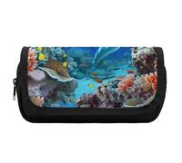 SDTKLHW Pencil Bag Portable Pencil Bag Pouch Seabed Coral Fish Dolphins Printed Pencil Pencil Case Multifunctional Pencil Pouch Holder Box