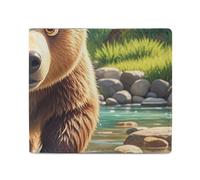 SDTKLHW Wallet Card Case Coin Purse Mens Bear Crossing The River Cartoon Printed Wallet with ID Window Pocket Minimalist Design