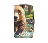 SDTKLHW Wallet for Men Coin Purse Card Case Zipper Bear Crossing The River Cartoon Printed Wallet Multi Credit Card Holder Purse