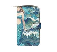 SDTKLHW Wallet for Men Coin Purse Card Case Zipper Blue Waves Squama Mermaid Scale Printed Wallet Multi Credit Card Holder Purse