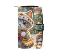 SDTKLHW Wallet for Men Coin Purse Card Case Zipper Cute Cat Sing Christmas Carols Printed Wallet Multi Credit Card Holder Purse
