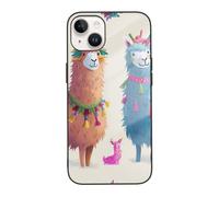 SDTLMNW Alpaca Llama Printed Phone Case for iPhone 14 Plus Tempered Glass Shockproof Protection Phone Case Cover for iPhone 14 Plus - 6.7 inch White