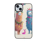SDTLMNW Alpaca Llama Printed Phone Cases for iPhone 15 Plus 6.7 inch, Shockproof Soft Glass Phone Cover for iPhone 15 Plus Case, Wireless Charging, Non-Yellowing