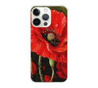 SDTLMNW Beautiful Red Poppy Flower Printed Clear Phone Case for iPhone 14 Pro 6.1 inch Shockproof Phone Cover, Anti-Fingerprint, Non-Yellowing, Wireless Charging