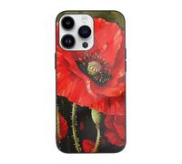 SDTLMNW Beautiful Red Poppy Flower Printed Phone Case for iPhone 14 Pro Tempered Glass Shockproof Protection Phone Case Cover for iPhone 14 Pro 6.1 inch