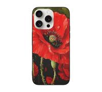 SDTLMNW Beautiful Red Poppy Flower Printed Phone Case for iPhone 15 Pro 6.1 Inch Shockproof Soft Glass Phone Case Cover, Wireless Charging, Anti-Fingerprint, Non-Yellowing
