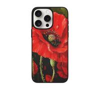 SDTLMNW Beautiful Red Poppy Flower Printed Phone Case for iPhone 15 Pro Max 6.7 Inch Shockproof Soft Glass Phone Case Cover, Wireless Charging, Anti-Fingerprint, Non-Yellowing
