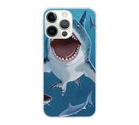 SDTLMNW Blue Cartoon Shark Printed Clear Phone Case for iPhone 14 Pro Max 6.7 inch Shockproof Phone Cover, Anti-Fingerprint, Non-Yellowing, Wireless Charging