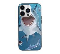 SDTLMNW Blue Cartoon Shark Printed Phone Case for iPhone 14 Pro Max Tempered Glass Shockproof Protection Phone Case Cover for iPhone 14 Pro Max 6.7 inch