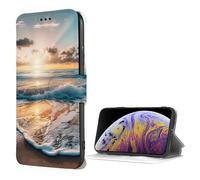 SDTLMNW Compatible with iPhone 7/8/SE2/SE3 Wallet Case with Card Holder, Beach Sunset Ocean Waves Prints Flip Leather Shockproof Phone Case Cover
