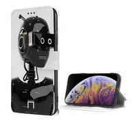 SDTLMNW Compatible with iPhone 7/8/SE2/SE3 Wallet Case with Card Holder, Black Robot Prints Flip Leather Shockproof Phone Case Cover