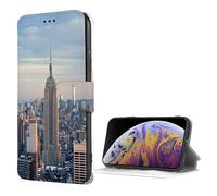 SDTLMNW Compatible with iPhone 7/8/SE2/SE3 Wallet Case with Card Holder, Empire State Prints Flip Leather Shockproof Phone Case Cover Black