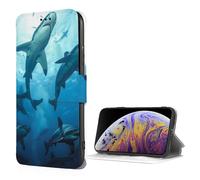 SDTLMNW Compatible with iPhone 7/8/SE2/SE3 Wallet Case with Card Holder, Hammerhead Sharks Prints Flip Leather Shockproof Phone Case Cover Black