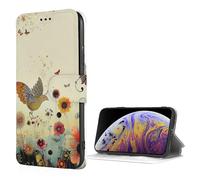 SDTLMNW Compatible with iPhone 7/8/SE2/SE3 Wallet Case with Card Holder, Hen Flying Butterflies Among Flower Prints Flip Leather Shockproof Phone Case Cover