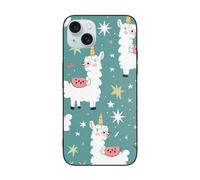 SDTLMNW Cute Llama Printed Phone Case for iPhone 15 Plus 6.7 inch Shockproof Soft Glass Phone Case Cover, Wireless Charging, Anti-Fingerprint, Non-Yellowing