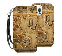 SDTLMNW Egypt Hieroglyphics Prints Phone Case for iPhone 12 Pro Max 6.7 Inch Flip Leather Shockproof Wallet Case Cover with Wrist Strap White