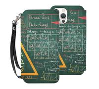 SDTLMNW Formulas Shapes Theory Math Lesson Word Prints Phone Case for iPhone 12 Mini 5.4 Inch Flip Leather Shockproof Wallet Case Cover with Wrist Strap White