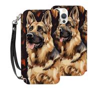 SDTLMNW German Shepherd Prints Phone Case for iPhone 12 Pro Max 6.7 Inch Flip Leather Shockproof Wallet Case Cover with Wrist Strap White