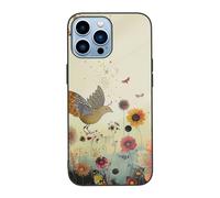 SDTLMNW Hen Flying Butterflies Among Flower Printed Phone Case fo iPhone 13 Pro 6.1 inch Tempered Glass Shockproof Protection Phone Case Cover