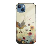 SDTLMNW Hen Flying Butterflies Among Flower Printed Phone Case for iPhone 13 6.1 inch Tempered Glass Shockproof Protection Phone Case Cover