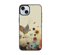 SDTLMNW Hen Flying Butterflies Among Flower Printed Phone Case for iPhone 15 6.1 Inch Shockproof Phone Case Cover with Camera Lens Protectors,Anti-Fingerprint,Non-Yellowing