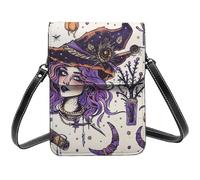 SDTLMNW Magic Witch Witchcraft Bohemian Drawing Printed Crossbody Cell Phone Bag for Women Men, Small Leather Cell Phone Purse Wallet, Hold Two Phones