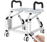 SDTOOP Automatic Toilet Chair Riser W/Anti-Slip Double Armrests & 360° Universal Wheels W/Brakes, Ergonomic 29° Lifting Angle, Stop When Release Hand
