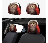 SDTYKHJ 2 PCS Car Seat Headrest Cover Soft Car Headrest Cover Reusable Universal Truck Head Rest Covers Protector Cute Christmas cat Cars Interior Accessories Headrest Covers for Cars