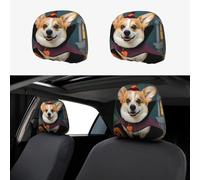 SDTYKHJ 2 PCS Car Seat Headrest Cover Soft Car Headrest Cover Reusable Universal Truck Head Rest Covers Protector Halloween Corgi Dog Witch Cars Interior Accessories Headrest Covers for Cars