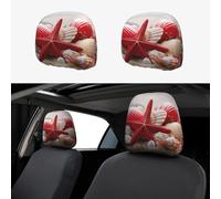 SDTYKHJ 2 PCS Car Seat Headrest Cover Soft Car Headrest Cover Reusable Universal Truck Head Rest Covers Protector Red Starfish Seashells Cars Interior Accessories Headrest Covers for Cars