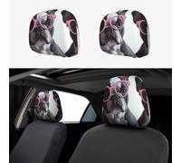 SDTYKHJ 2 PCS Car Seat Headrest Cover Soft Car Headrest Cover Reusable Universal Truck Head Rest Covers Protector French Bulldog Glasses Cars Interior Accessories Headrest Covers for Cars