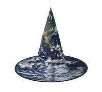 SDTYKHJ Blue Marble Earth Halloween Witch Hat for Women Men Wide Brim Foldable Witches Hats Party Cosplay Costume Hat 2 PCS