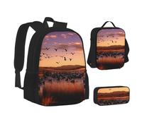 SDTYKHJ Bosque del Apache Wildlife Refuge Backpack with Lunch Box and Pencil Case Set Large Capacity Casual Daypack Travel Backpack Rucksack