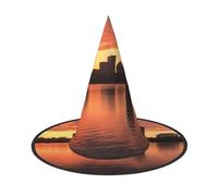 SDTYKHJ Boston Charles River City Skyline Sunset Halloween Witch Hat for Women Men Wide Brim Foldable Witches Hats Party Cosplay Costume Hat 3 PCS