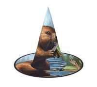 SDTYKHJ Busy Beaver Cartoon Halloween Witch Hat for Women Men Wide Brim Foldable Witches Hats Party Cosplay Costume Hat 1